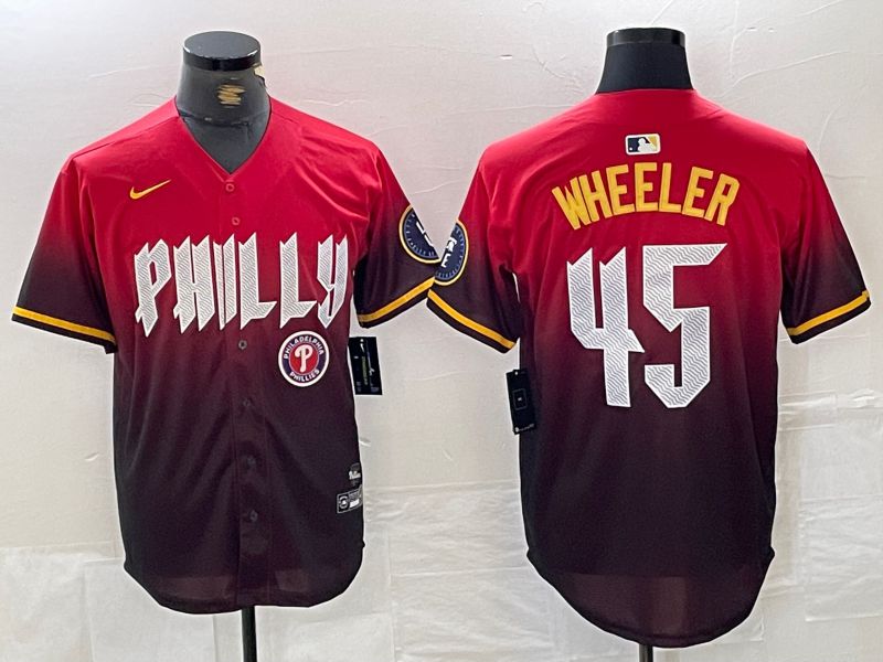 Men Philadelphia Phillies #45 Wheeler Red City Edition Nike 2024 MLB Jersey style 5->philadelphia phillies->MLB Jersey